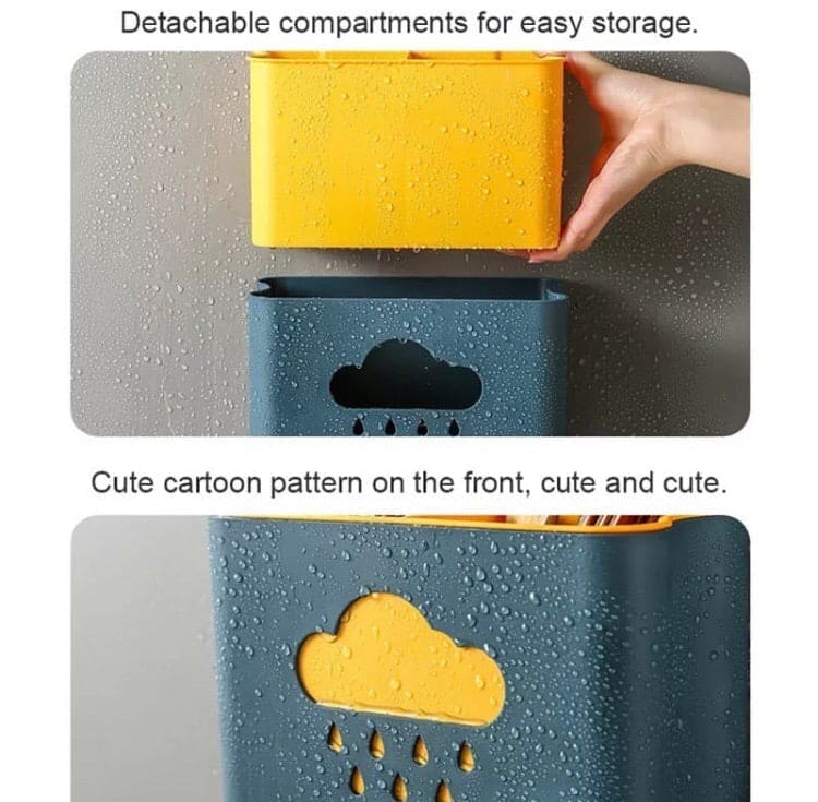 Wall Mounted Cloud Drain Rack, 2 Divided Compartments for Storage Forks, Utensils Holder Drainer Basket With Detachable Rag Rod Wall Mounted Cloud Drain Rack, 2 Divided Compartments for Storage Forks, Utensils Holder Drainer Basket With Detachable Rag Rod